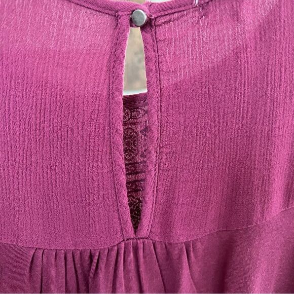 Maurices Burgundy Gauze Boho Embroidered Short Sleeve Women's Blouse Tunic S - Picture 5 of 10